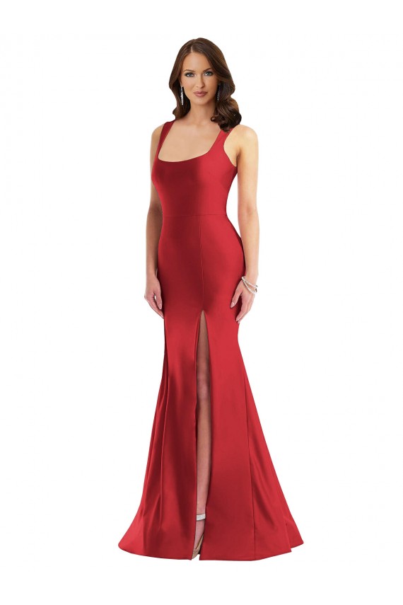 Acquista Rosso Stile sirena Piazza Raso Setoso Lunga Formali Abiti da damigella donore / Abiti da sera / Abiti da ballo