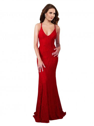 Acquista Rosso Stile sirena Scollatura a V Pizzo Lunga Formali Abiti da damigella donore / Abiti da sera / Abiti da ballo