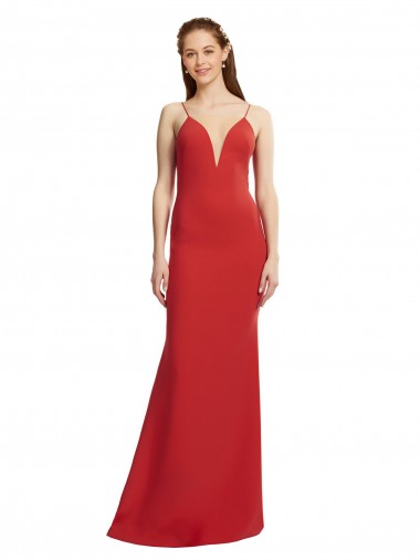 Acquista Rosso Stile sirena Sottili Scollatura a V Crespo Elastico Lunga Formali Abiti da damigella donore / Abiti da sera / Abiti da ballo