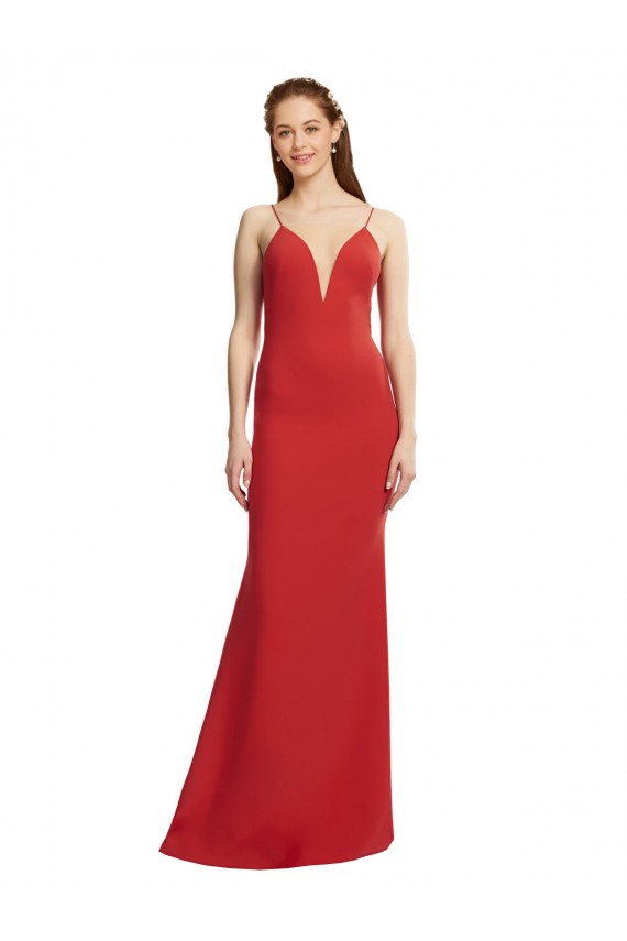 Acquista Rosso Stile sirena Sottili Scollatura a V Crespo Elastico Lunga Formali Abiti da damigella donore / Abiti da sera / Abiti da ballo
