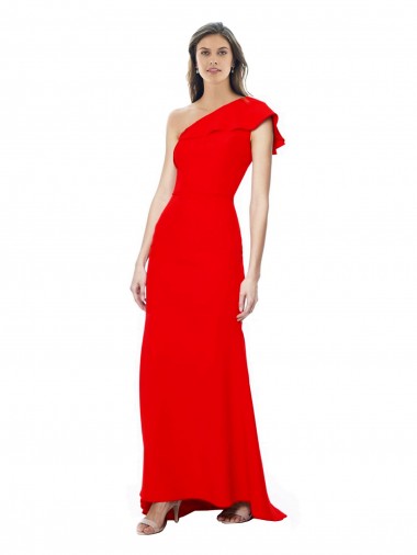 Acquista Rosso Stile sirena Una spalla Alto Collo Crespo Elastico Lunga Formali Abiti da damigella donore / Abiti da sera / Abiti da ballo
