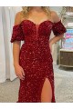 Acquista Rosso Tubino Paillettes Velluto Lunga Abiti da ballo