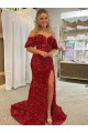 Acquista Rosso Tubino Paillettes Velluto Lunga Abiti da ballo