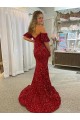 Acquista Rosso Tubino Paillettes Velluto Lunga Abiti da ballo