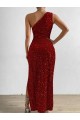 Acquista Rosso Tubino Una spalla Paillettes Velluto Lunga Abiti da ballo