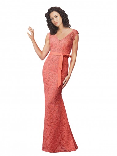 Acquista Stile sirena Scollatura a V Pizzo Lunga Abiti da damigella donore