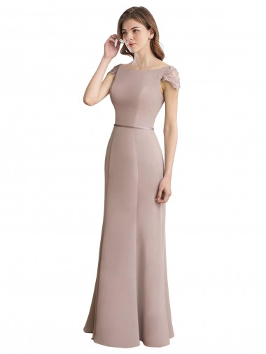 Acquista Stile sirena Scoop Alto Collo Chiffona Pizzo Lunga Abiti da damigella donore