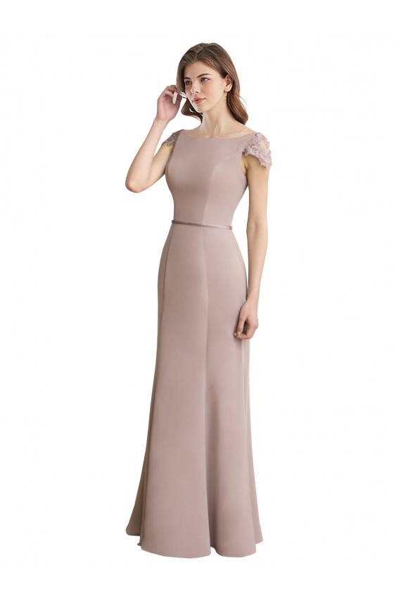 Acquista Stile sirena Scoop Alto Collo Chiffona Pizzo Lunga Abiti da damigella donore