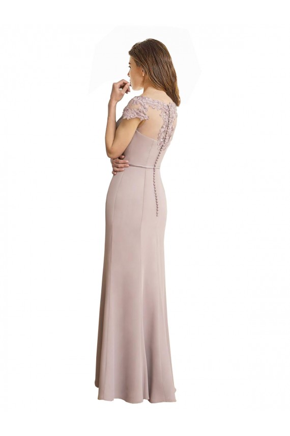 Acquista Stile sirena Scoop Alto Collo Chiffona Pizzo Lunga Abiti da damigella donore