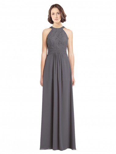 Acquista Stormy Silver Linea A Capestro Chiffona Pizzo Lunga Abiti da damigella donore
