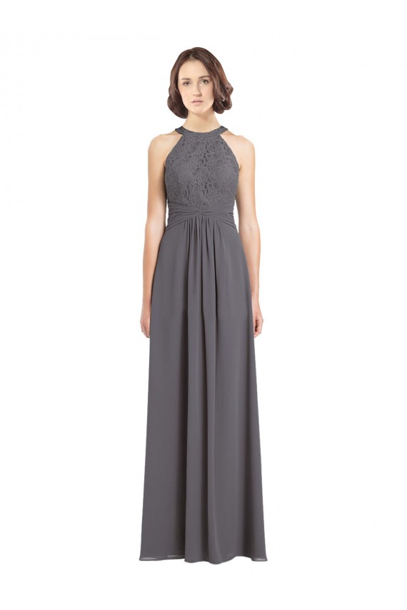 Acquista Stormy Silver Linea A Capestro Chiffona Pizzo Lunga Abiti da damigella donore