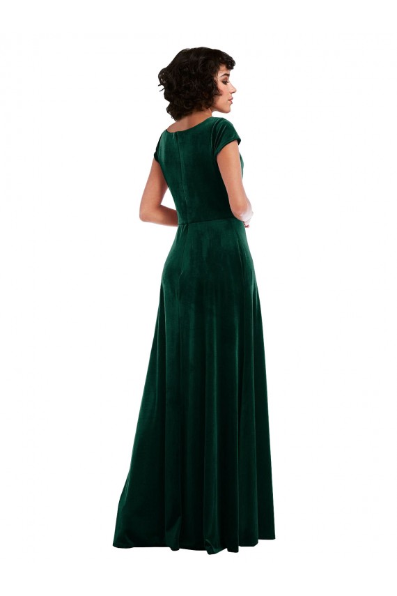 Acquista Verde Scuro Linea A Cappuccio Velluto Elastico Lunga Abiti da damigella donore / Abiti da ballo