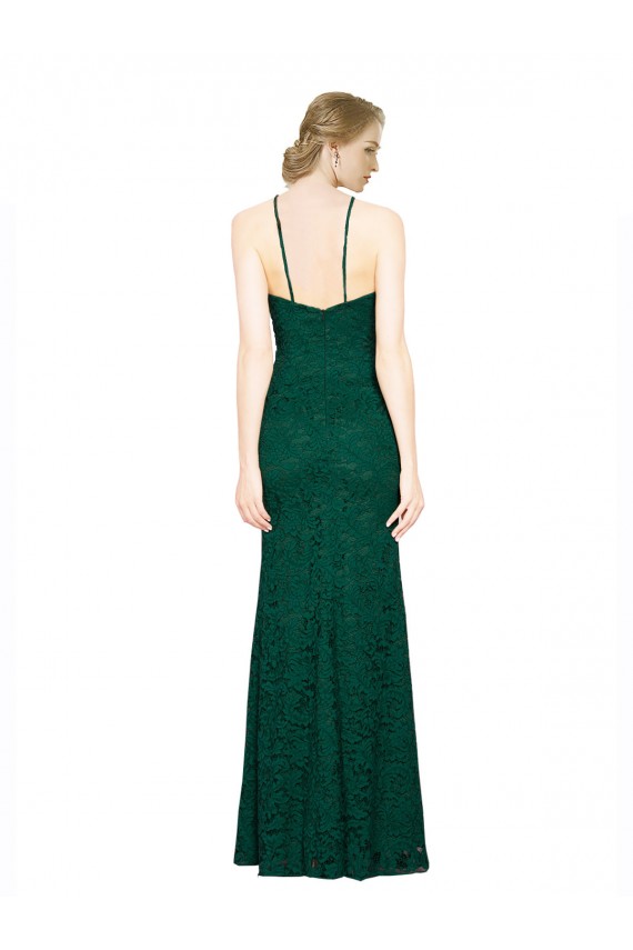 Acquista Verde Scuro Stile sirena Capestro Alto Collo Pizzo Lunga Abiti da damigella donore / Abiti da ballo