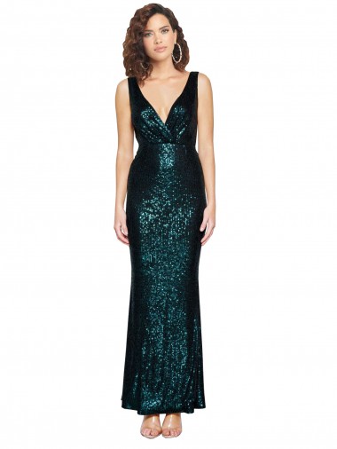 Acquista Verde Scuro Stile sirena Scollatura a V Paillettes Lunga Formali Abiti da damigella donore / Abiti da sera / Abiti da ballo