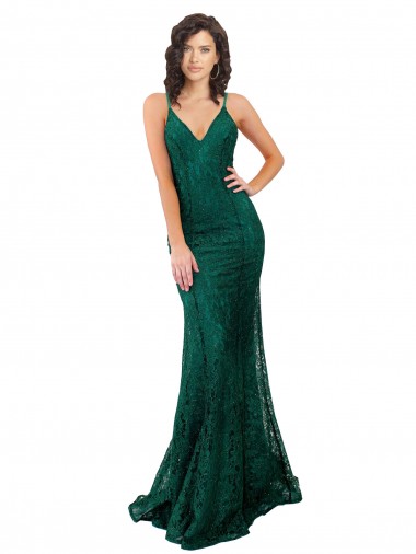 Acquista Verde Scuro Stile sirena Scollatura a V Pizzo Lunga Abiti da damigella donore / Abiti da ballo