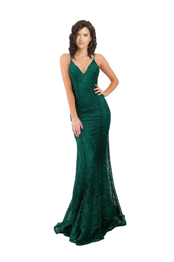 Acquista Verde Scuro Stile sirena Scollatura a V Pizzo Lunga Abiti da damigella donore / Abiti da ballo