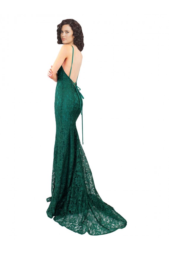 Acquista Verde Scuro Stile sirena Scollatura a V Pizzo Lunga Abiti da damigella donore / Abiti da ballo