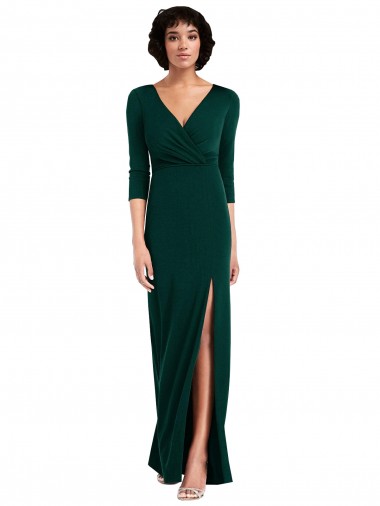Acquista Verde Scuro Tromba Scollatura a V Spandex Lunga Formali Abiti da damigella donore / Abiti da sera / Abiti da ballo