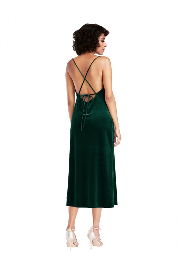 Acquista Verde Scuro Tubino Cappuccio Midi Velluto Elastico Corto Abiti da damigella donore / Abiti da sera / Abiti da cocktail
