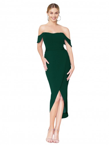 Acquista Verde mezzanotte Alto Collo Al ginocchio Crespo Elastico Corto Abiti da damigella donore / Abiti da sera / Abiti da cocktail