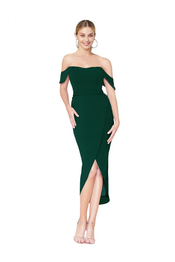 Acquista Verde mezzanotte Alto Collo Al ginocchio Crespo Elastico Corto Abiti da damigella donore / Abiti da sera / Abiti da cocktail