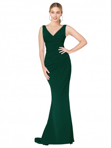 Acquista Verde mezzanotte Stile sirena Alto Collo Crespo Elastico Lunga Formali Abiti da damigella donore / Abiti da sera / Abiti da ballo