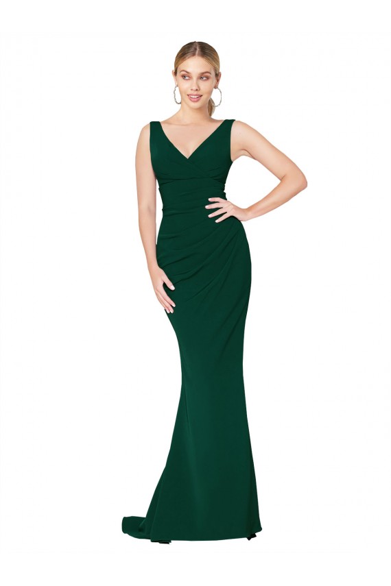 Acquista Verde mezzanotte Stile sirena Alto Collo Crespo Elastico Lunga Formali Abiti da damigella donore / Abiti da sera / Abiti da ballo