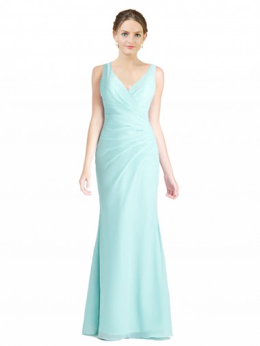 Acquista Waterfall Stile sirena Scollatura a V Chiffona Pizzo Lunga Abiti da damigella donore