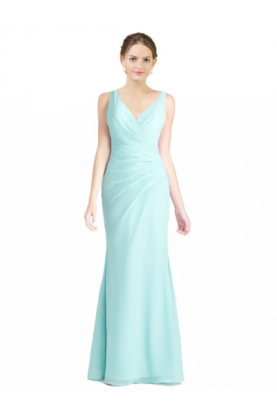Acquista Waterfall Stile sirena Scollatura a V Chiffona Pizzo Lunga Abiti da damigella donore