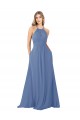 Acquista Windsor Blu Linea A Alto Collo Chiffona Lunga Abiti da damigella donore