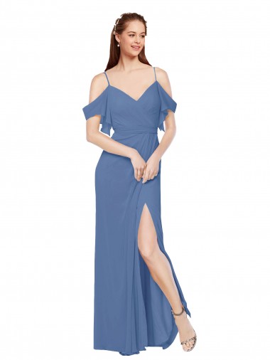 Acquista Windsor Blu Linea A Chiffona Lunga Abiti da damigella donore