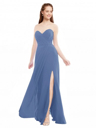 Acquista Windsor Blu Linea A Innamorato Chiffona Lunga Abiti da damigella donore