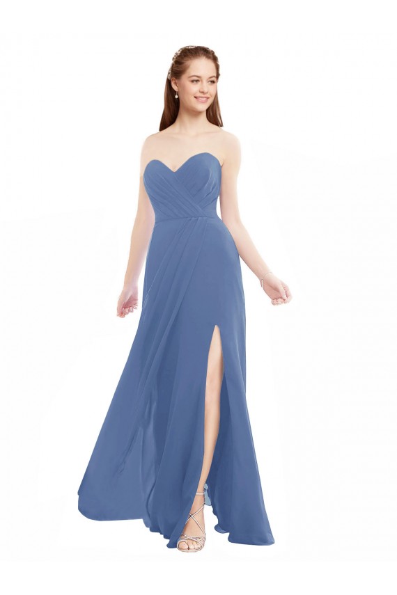 Acquista Windsor Blu Linea A Innamorato Chiffona Lunga Abiti da damigella donore