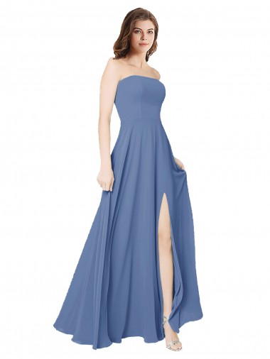 Acquista Windsor Blu Linea A Senza spalline Chiffona Lunga Abiti da damigella donore