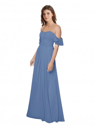 Acquista Windsor Blu Linea A Senza spalline Chiffona Lunga Abiti da damigella donore