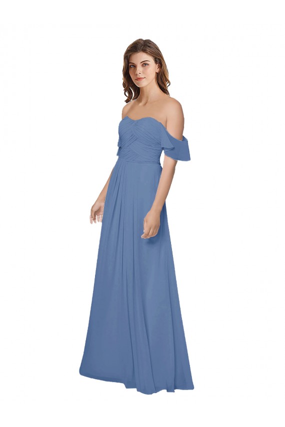 Acquista Windsor Blu Linea A Senza spalline Chiffona Lunga Abiti da damigella donore