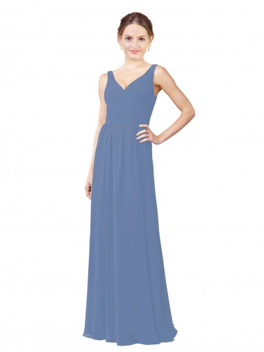Acquista Windsor Blu Tubino Scollatura a V Chiffona Lunga Abiti da damigella donore