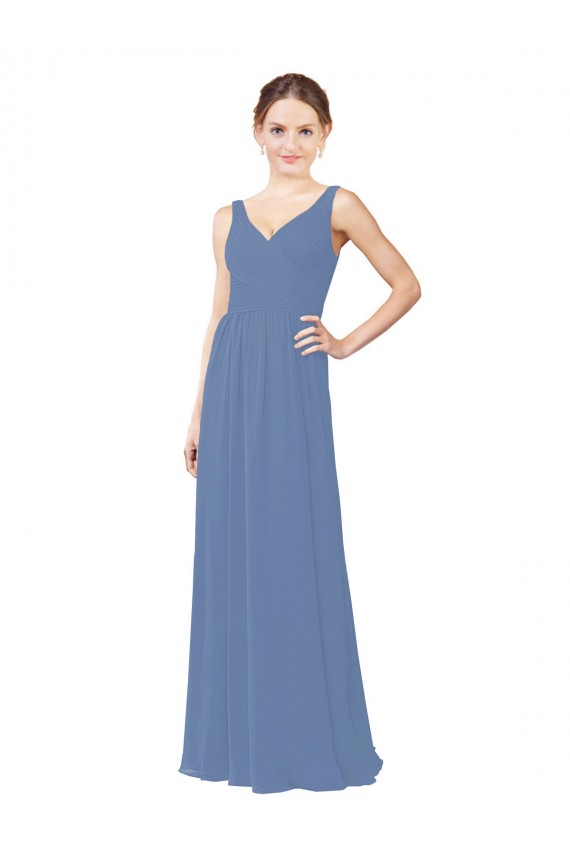 Acquista Windsor Blu Tubino Scollatura a V Chiffona Lunga Abiti da damigella donore