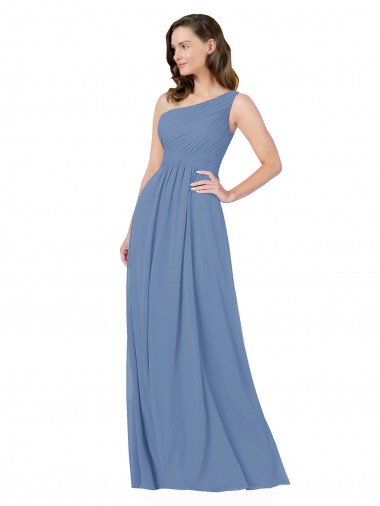 Acquista Windsor Blu Tubino Una spalla Chiffona Lunga Abiti da damigella donore
