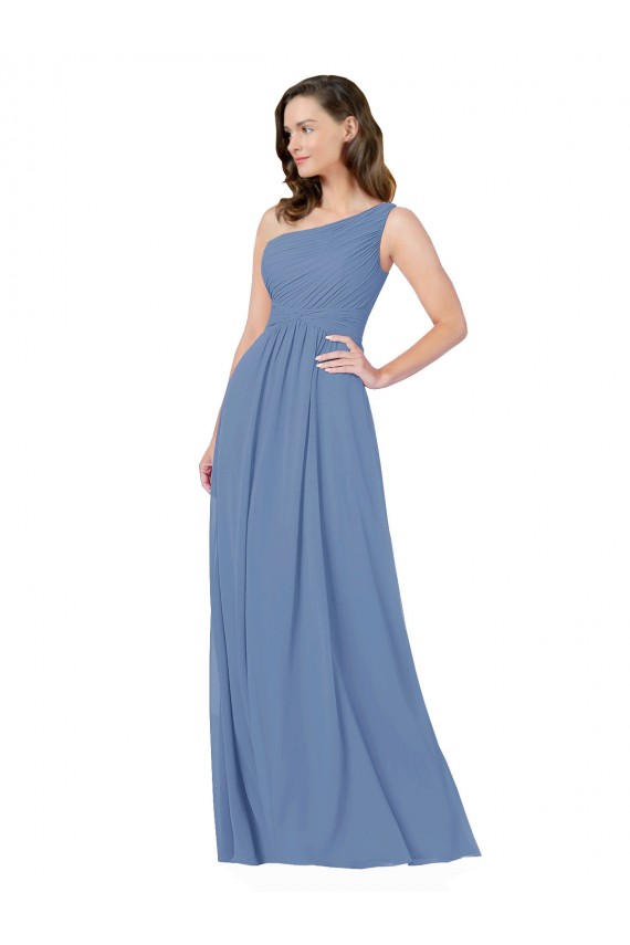 Acquista Windsor Blu Tubino Una spalla Chiffona Lunga Abiti da damigella donore